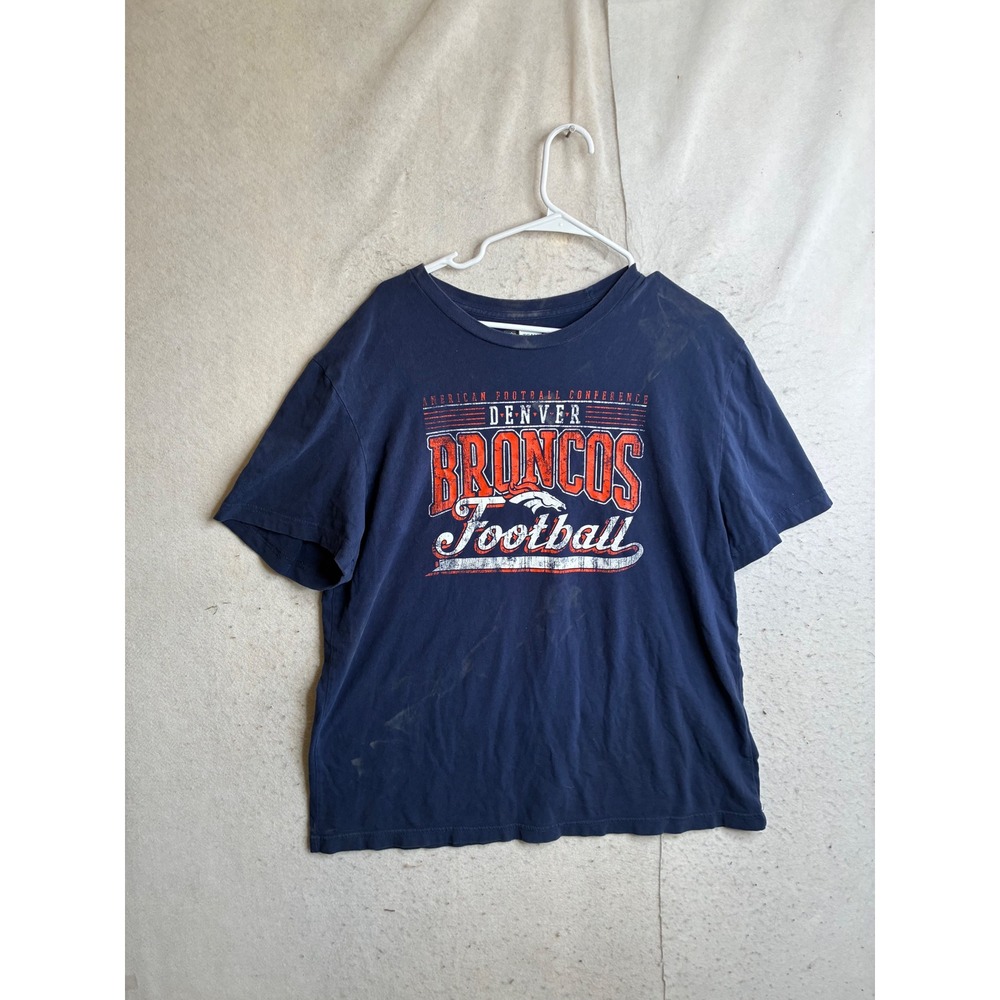 NFL Team Apparel Denver Broncos T Shirt Mens Large Navy Blue Football Graphic